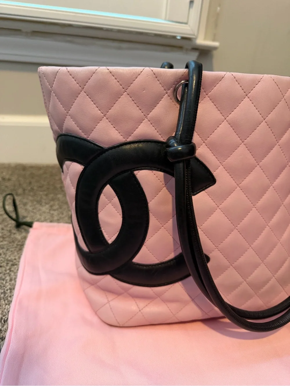 CHANEL Calfskin Quilted Large Cambon Tote Pink & Black Authentic - Picture 3 of 12